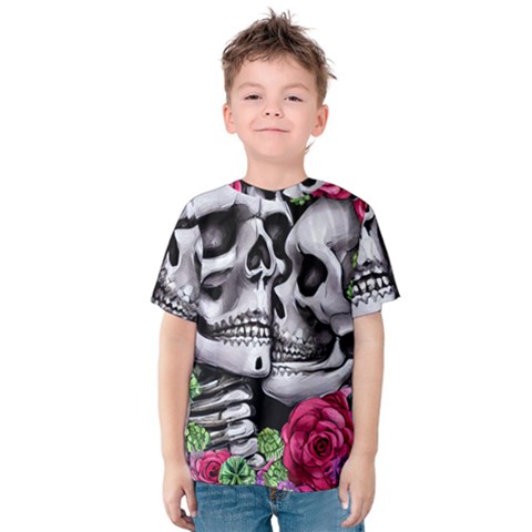 Black Skulls Red Roses Kids  Cotton Tee by GardenOfOphir