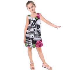 Black Skulls Red Roses Kids  Sleeveless Dress by GardenOfOphir