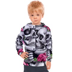 Black Skulls Red Roses Kids  Hooded Pullover by GardenOfOphir