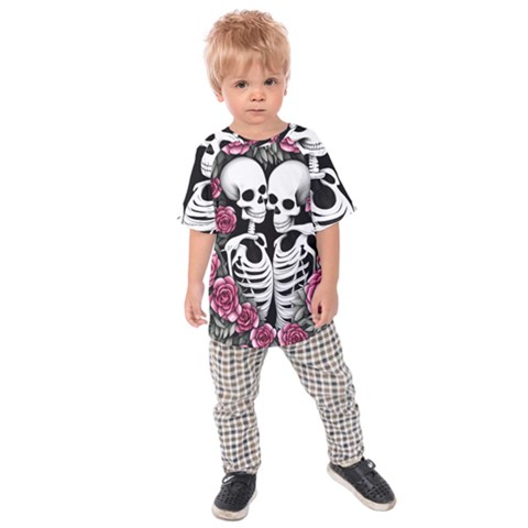 Black And White Rose Sugar Skull Kids  Raglan Tee by GardenOfOphir