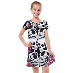 Black And White Rose Sugar Skull Kids  Cross Web Dress by GardenOfOphir