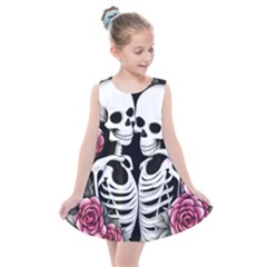 Black And White Rose Sugar Skull Kids  Summer Dress by GardenOfOphir