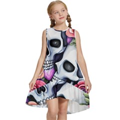 Floral Skeletons Kids  Frill Swing Dress by GardenOfOphir