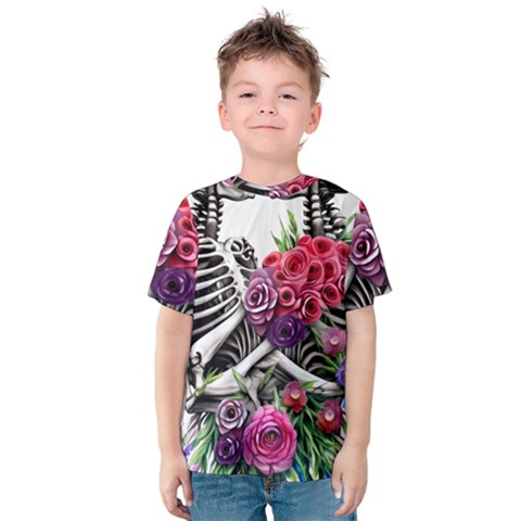 Gothic Floral Skeletons Kids  Cotton Tee by GardenOfOphir