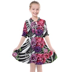 Gothic Floral Skeletons Kids  All Frills Chiffon Dress by GardenOfOphir