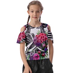 Gothic Floral Skeletons Kids  Butterfly Cutout Tee by GardenOfOphir