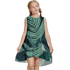 Green Nature Bohemian Painting Leaves Foliage Kids  Frill Swing Dress by Ravend