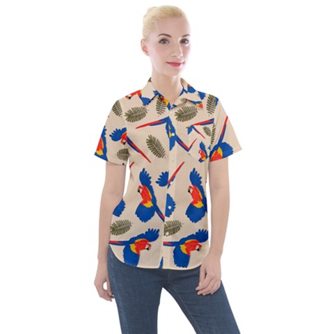 Bird Animals Parrot Pattern Women s Short Sleeve Pocket Shirt by Ravend