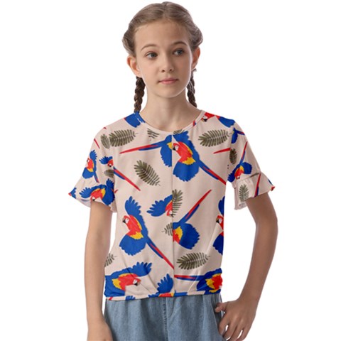 Bird Animals Parrot Pattern Kids  Cuff Sleeve Scrunch Bottom Tee by Ravend