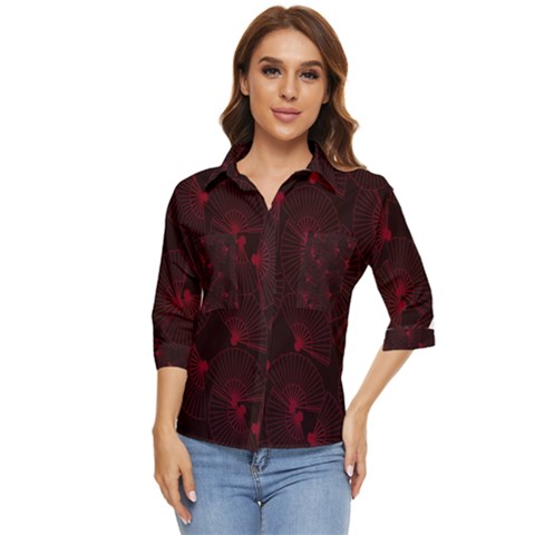 Folding Fan Seamless Pattern Women s Quarter Sleeve Pocket Shirt by Pakemis