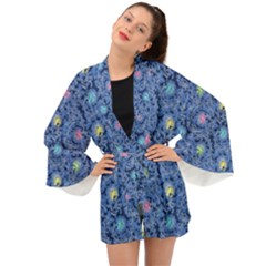 Floral Asia Seamless Pattern Blue Long Sleeve Kimono by Pakemis