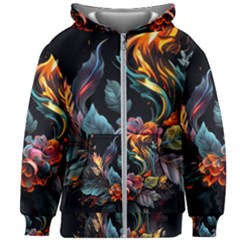 Flowers Flame Abstract Floral Kids  Zipper Hoodie Without Drawstring by Ravend