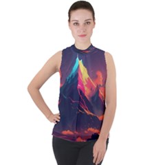 Mountain Sky Color Colorful Night Mock Neck Chiffon Sleeveless Top by Ravend