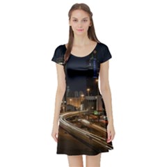 Skyscrapers Buildings Skyline Short Sleeve Skater Dress by Ravend