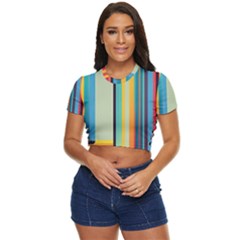 Colorful Rainbow Striped Pattern Side Button Cropped Tee by Uceng