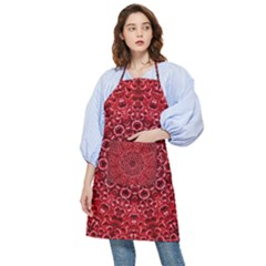 Red Wallpaper Mandala Pattern Art Pocket Apron by Uceng