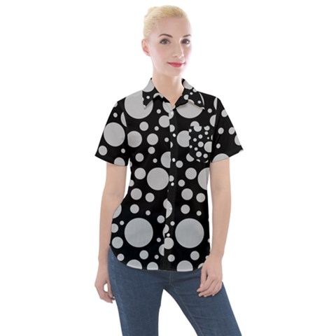 Black Circle Pattern Women s Short Sleeve Pocket Shirt by artworkshop