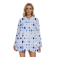 Blue Circle Pattern Round Neck Long Sleeve Bohemian Style Chiffon Mini Dress by artworkshop