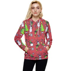 Santa Snowman Gift Holiday Women s Lightweight Drawstring Hoodie by Uceng