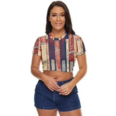 Books Shelf Library Book Shelf Side Button Cropped Tee by Uceng