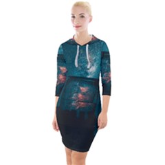 Swimming  Quarter Sleeve Hood Bodycon Dress by artworkshop