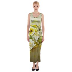 Watercolor Yellow And-white Flower Background Fitted Maxi Dress by artworkshop