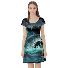 Sculpture Dinosaur Shark Frozen Winter Fantasy Short Sleeve Skater Dress by Ravend