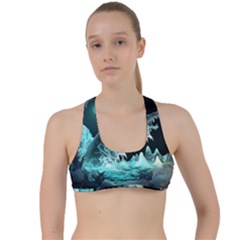 Sculpture Dinosaur Shark Frozen Winter Fantasy Criss Cross Racerback Sports Bra by Ravend