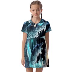 Sculpture Dinosaur Shark Frozen Winter Fantasy Kids  Asymmetric Collar Dress by Ravend