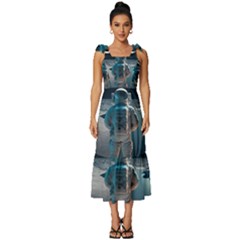 Ai Generated Space Astronaut Universe Moon Earth Tie-strap Tiered Midi Chiffon Dress by Ravend