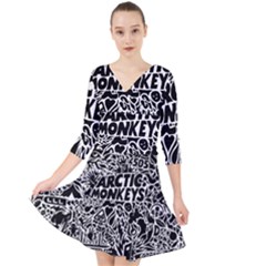 Arctic Monkeys Digital Wallpaper Pattern No People Creativity Quarter Sleeve Front Wrap Dress by Sudhe