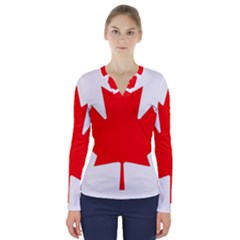 Canada Flag Canadian Flag View V-neck Long Sleeve Top by Ravend