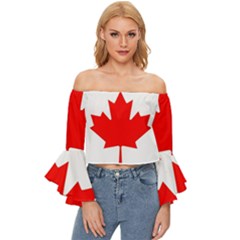 Canada Flag Canadian Flag View Off Shoulder Flutter Bell Sleeve Top by Ravend