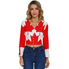 Canada Flag Canadian Flag View Long Sleeve V-neck Top by Ravend