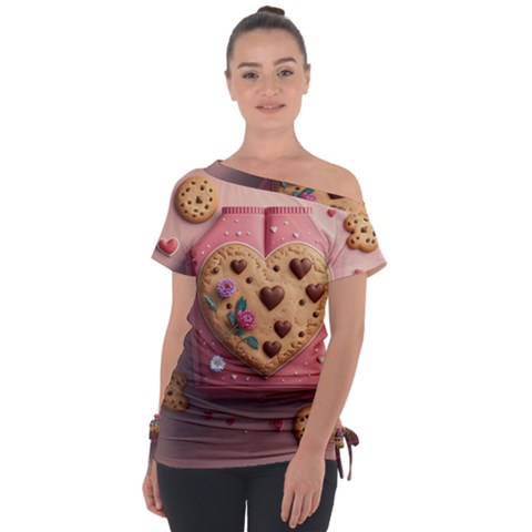 Cookies Valentine Heart Holiday Gift Love Off Shoulder Tie-up Tee by danenraven