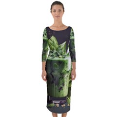 Ai Generated Drink Spinach Smooth Apple Ginger Quarter Sleeve Midi Bodycon Dress by danenraven