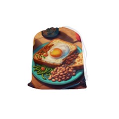 Ai Generated Breakfast Egg Beans Toast Plate Drawstring Pouch (medium) by danenraven