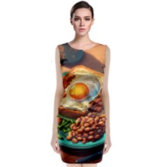 Ai Generated Breakfast Egg Beans Toast Plate Classic Sleeveless Midi Dress by danenraven