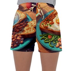 Ai Generated Breakfast Egg Beans Toast Plate Sleepwear Shorts by danenraven