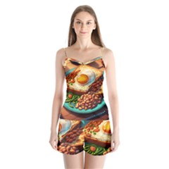 Ai Generated Breakfast Egg Beans Toast Plate Satin Pajamas Set by danenraven