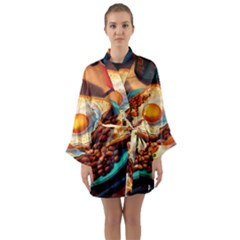 Ai Generated Breakfast Egg Beans Toast Plate Long Sleeve Satin Kimono by danenraven