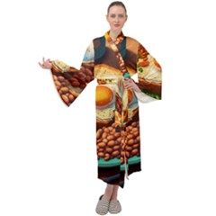 Ai Generated Breakfast Egg Beans Toast Plate Maxi Velvet Kimono by danenraven