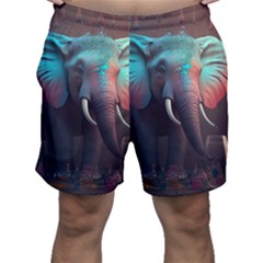 Ai Generated Elephant Tusks Trunk Wildlife Africa Men s Shorts by danenraven