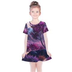 Landscape Landscape Painting Purple Purple Trees Kids  Simple Cotton Dress by danenraven