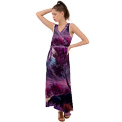 Landscape Landscape Painting Purple Purple Trees V-neck Chiffon Maxi Dress by danenraven