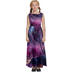 Landscape Landscape Painting Purple Purple Trees Kids  Satin Sleeveless Maxi Dress by danenraven