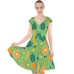 Fruit Tropical Pattern Design Art Pattern Cap Sleeve Front Wrap Midi Dress by Ravend