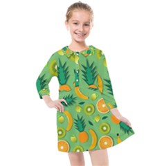 Fruit Tropical Pattern Design Art Pattern Kids  Quarter Sleeve Shirt Dress by Ravend