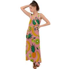 Fruits Tropical Pattern Design Art V-neck Chiffon Maxi Dress by Ravend