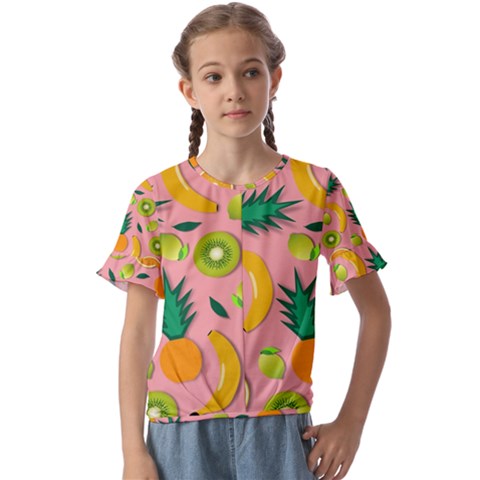 Fruits Tropical Pattern Design Art Kids  Cuff Sleeve Scrunch Bottom Tee by Ravend